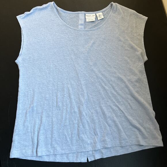 Rachel Zoe Top Women's Large Blue 100% Linen Knit Button Back Sleeveless - Picture 1 of 6